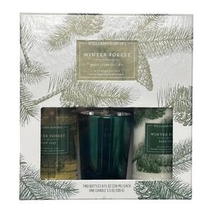 Williams Sonoma Winter Forest Guest Essentials Kit Soap Lotion Candle Pine Cedar